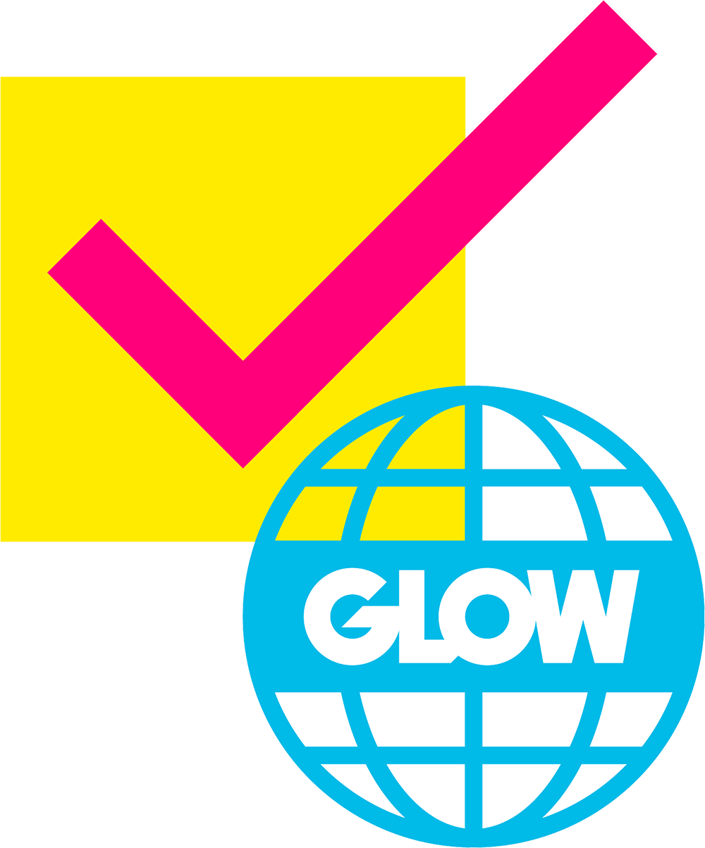 checkmark and globe glow logo