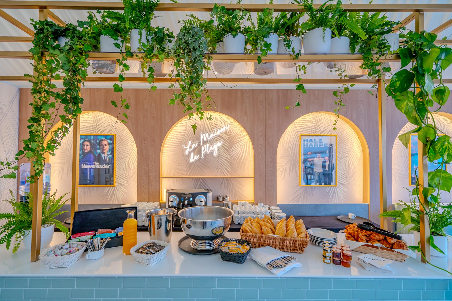 lionsgate-mipcom-2024-exhibition-53 Modern buffet with greenery and decor