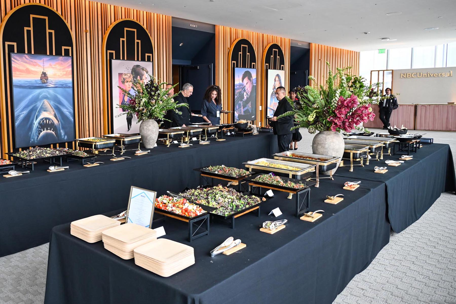 nbcu-la-screenings-2026-event-interior-02 Elegant buffet setup at event