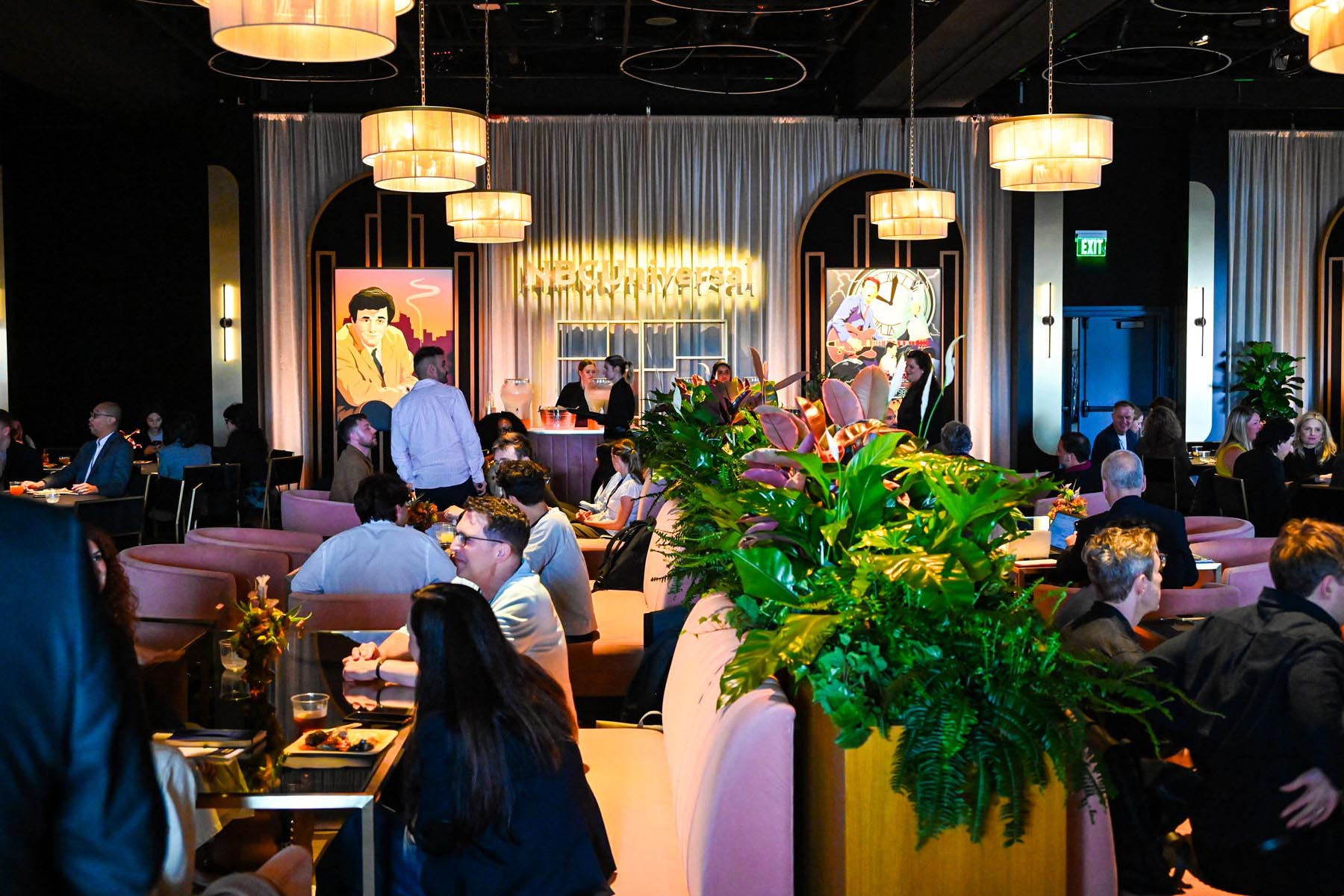 nbcu-la-screenings-2026-event-interior-11 Elegant restaurant with vibrant atmosphere.