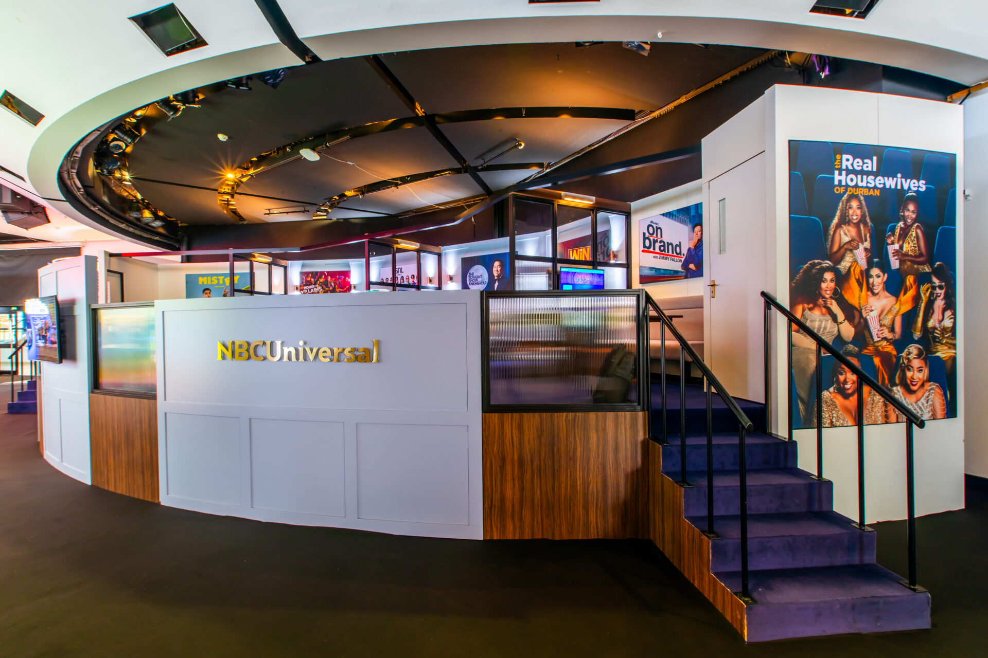 NBCUniversal exhibition booth with stairs