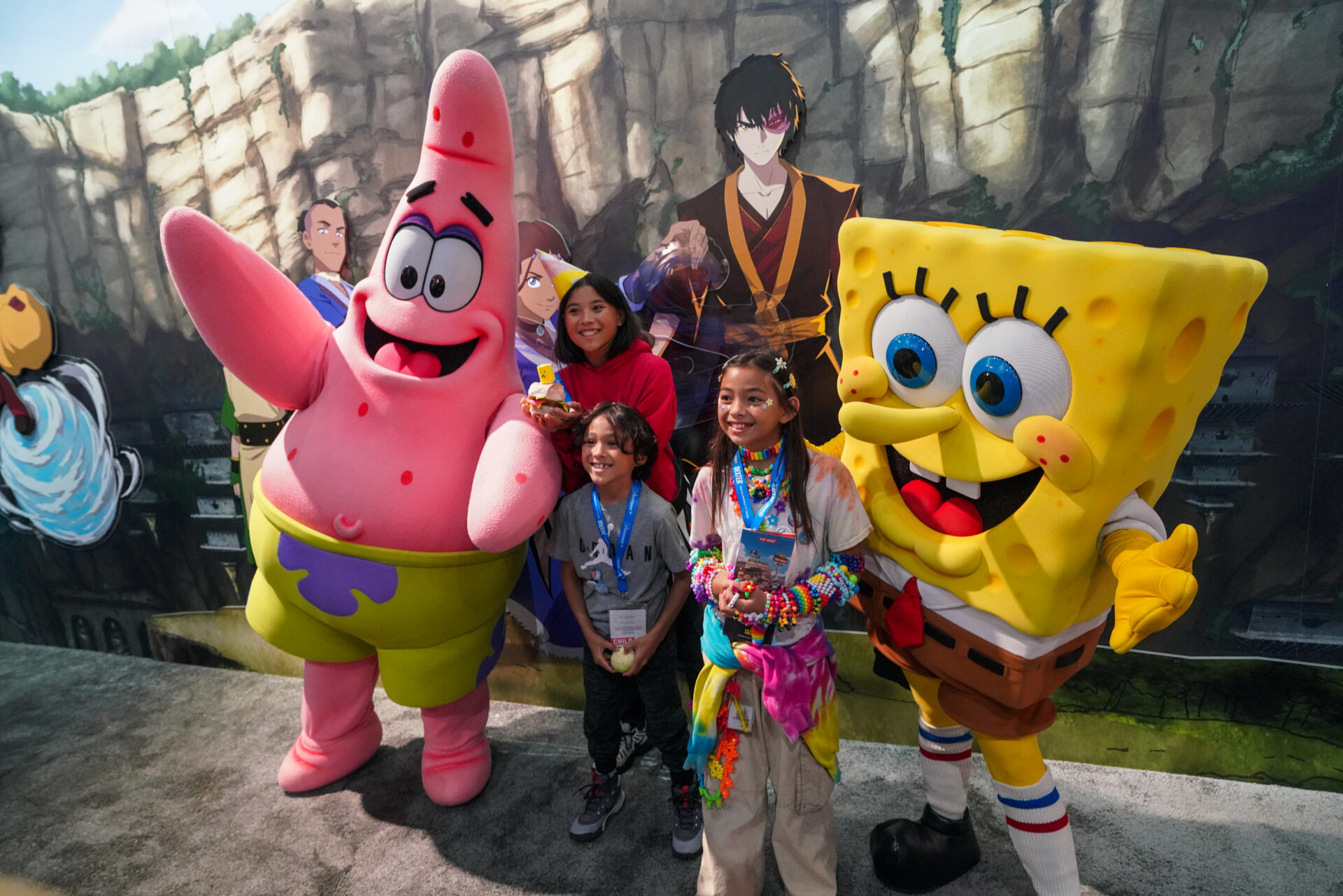 Kids with SpongeBob and Patrick characters