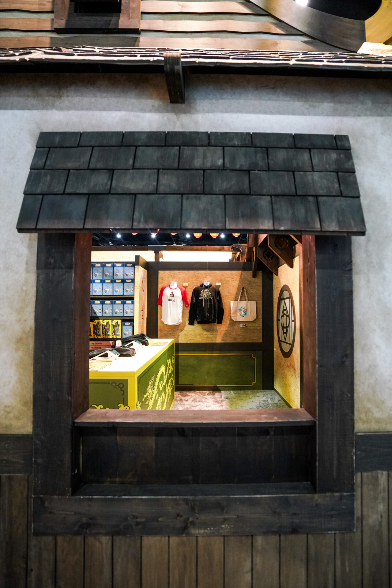 Merchandise display in themed booth